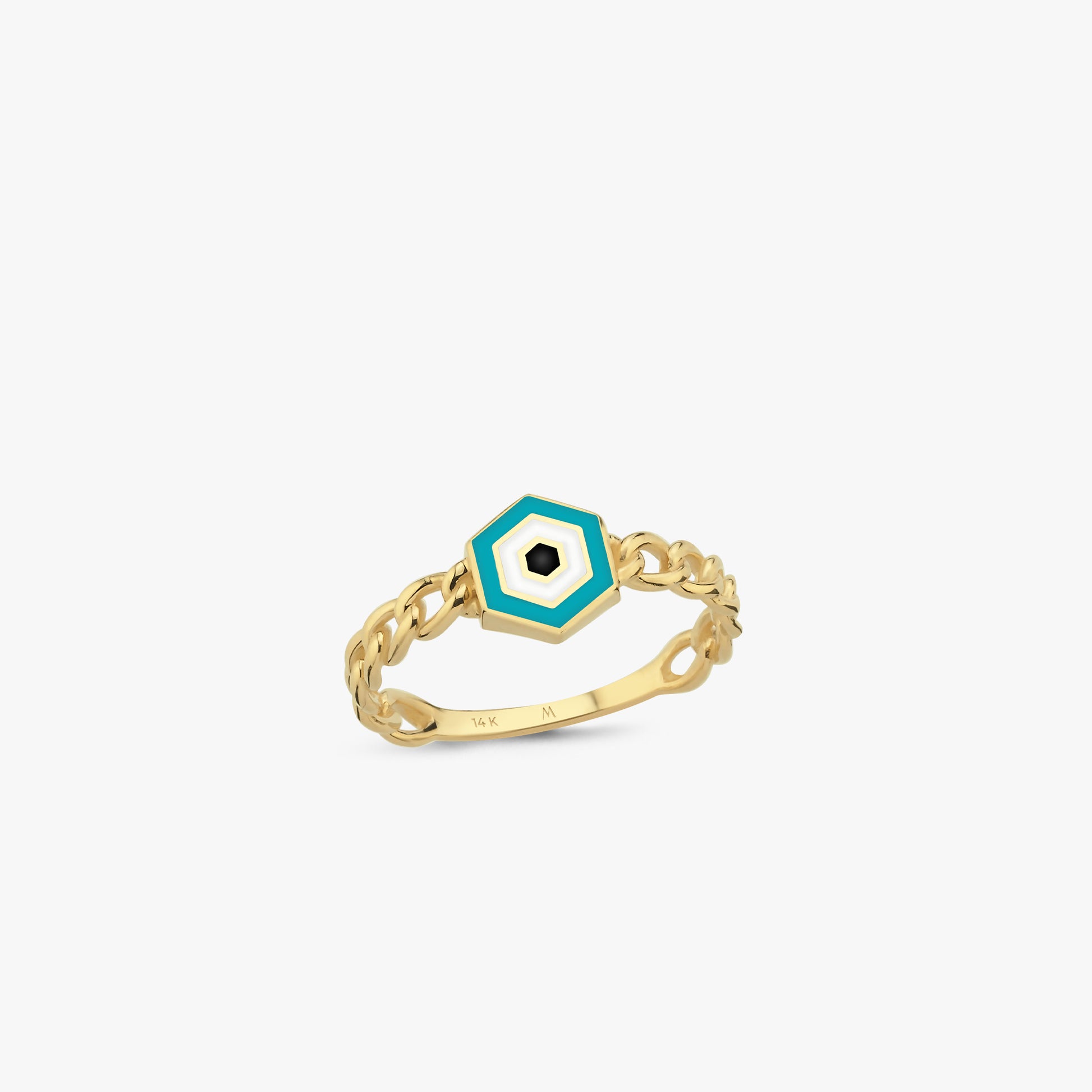 Evil Eye Chain Ring | 14K Solid Gold
