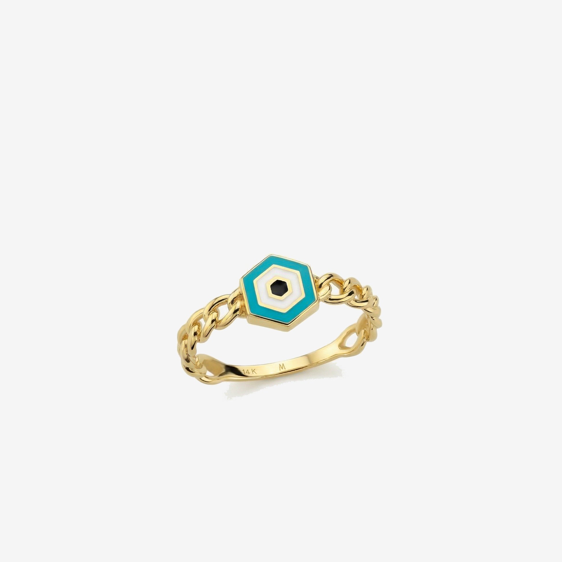 Evil Eye Chain Ring | 14K Solid Gold