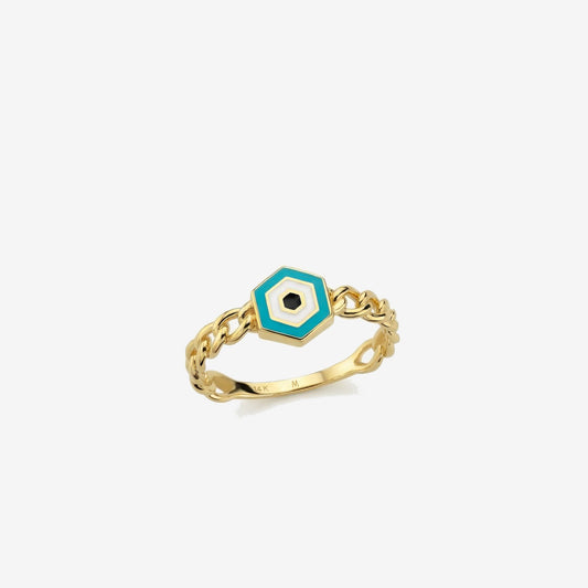 Evil Eye Chain Ring | 14K Solid Gold