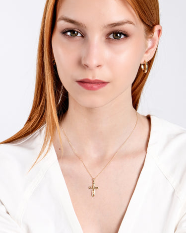 Cross Necklace | 14K Solid Gold - Mionza Jewelry-14k gold cross, 14k gold necklace, Christmas Gift, communion gift, dainty gold cross, gold cross necklace, jesus necklace, jewelry for mother, necklace for mom, necklace for women, religious necklace, rose gold necklace, Small Cross Necklace, tiny cross necklace