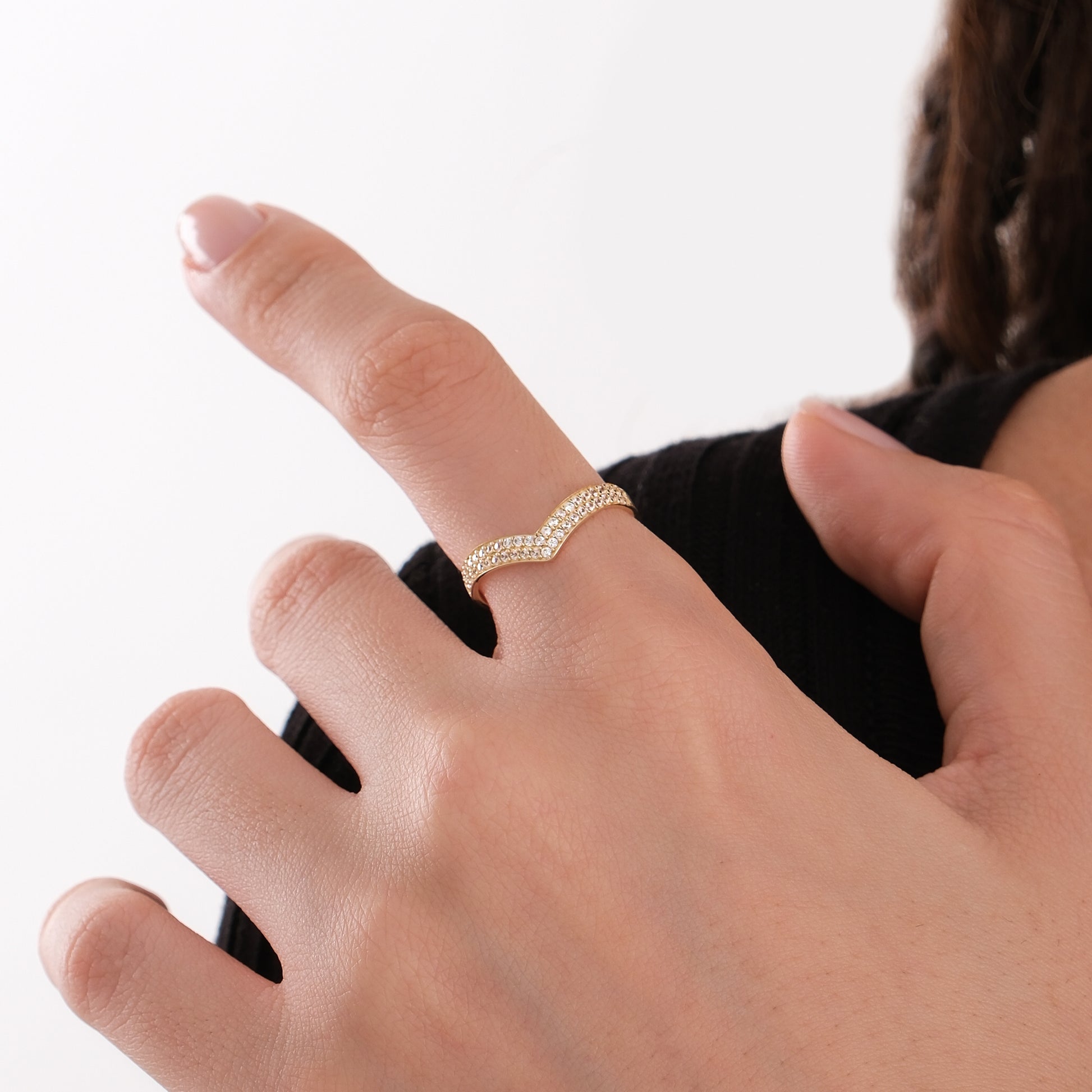 Pave Chevron Ring | 14K Solid Gold