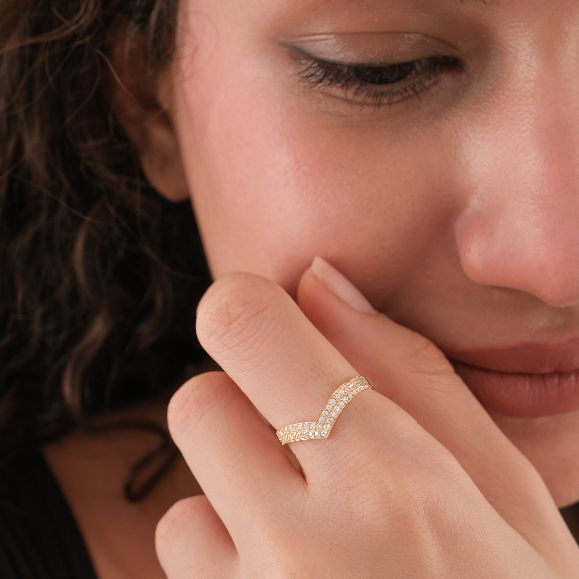 Pave Chevron Ring | 14K Solid Gold