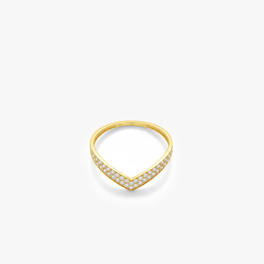 Pave Chevron Ring | 14K Solid Gold