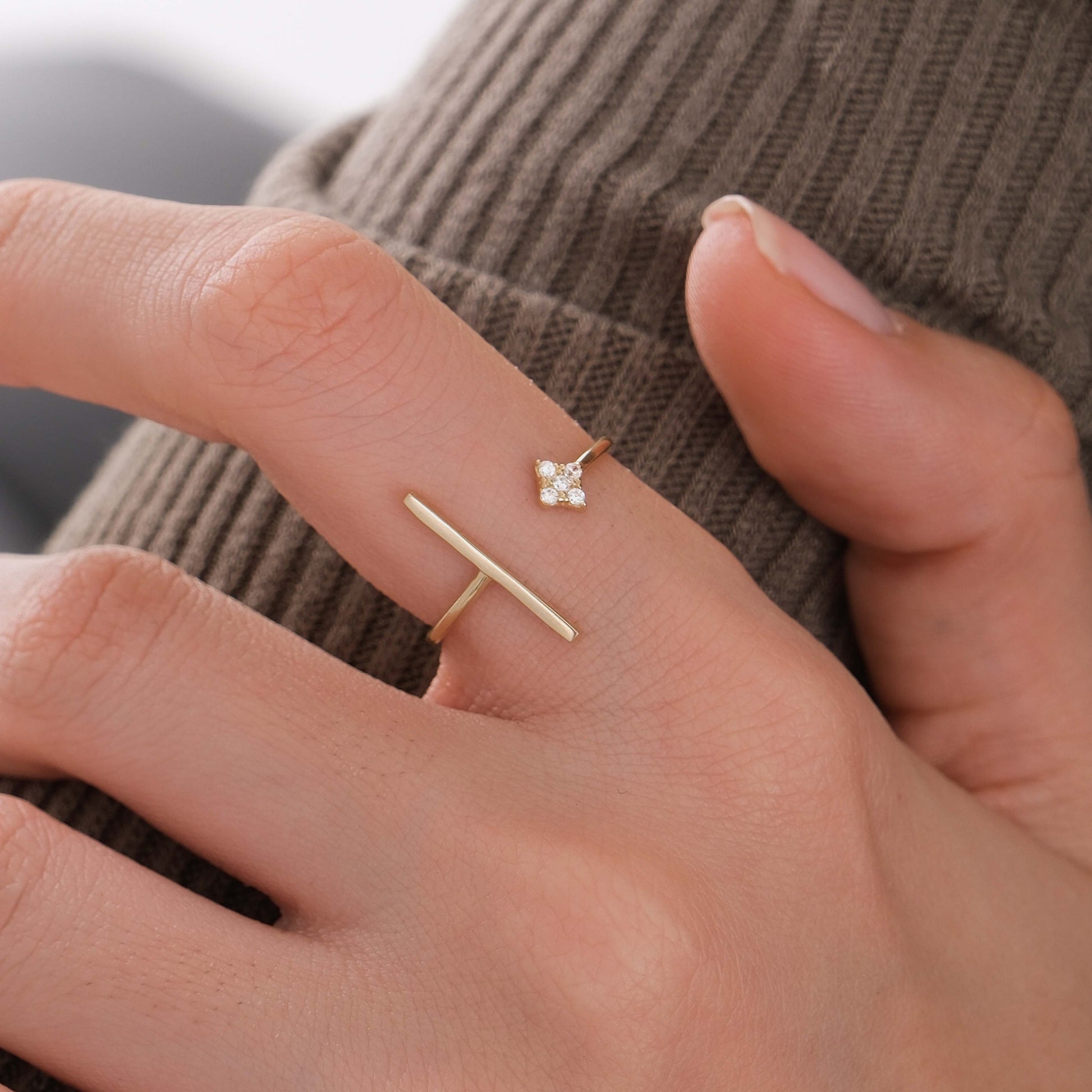 Adjustable Bar Ring | 14K Solid Gold