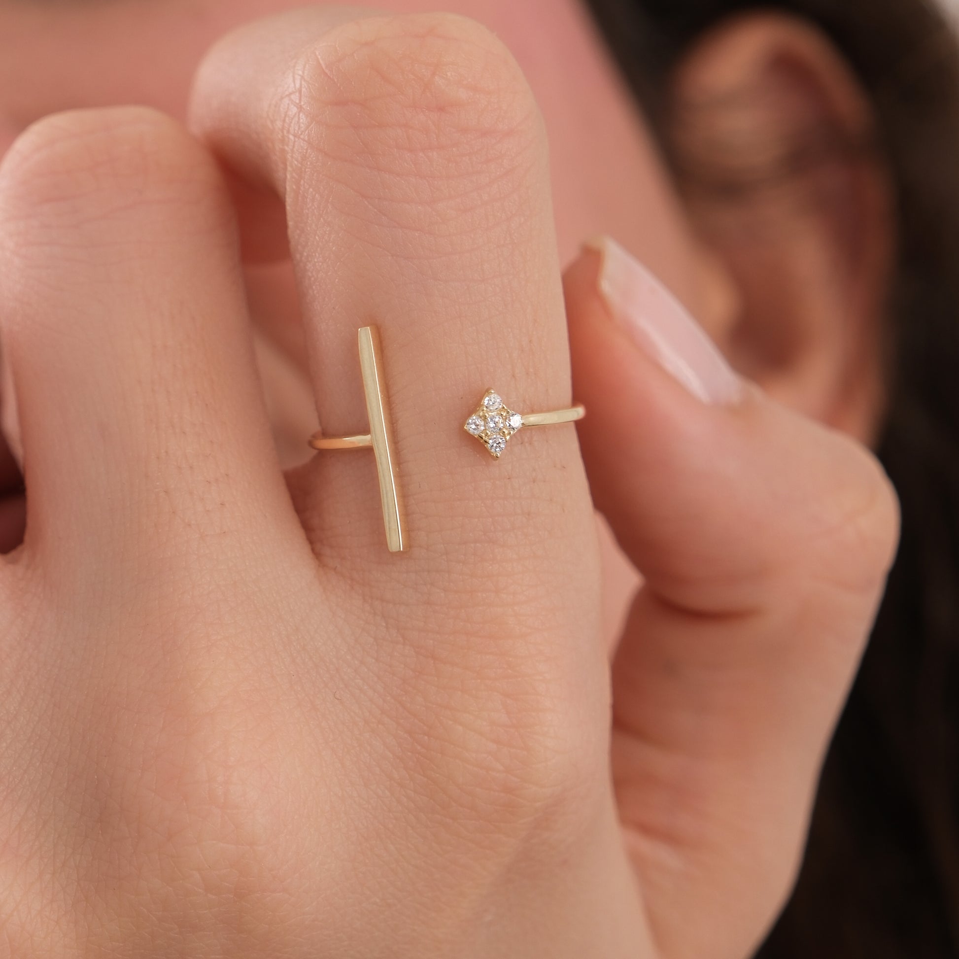 Adjustable Bar Ring | 14K Solid Gold