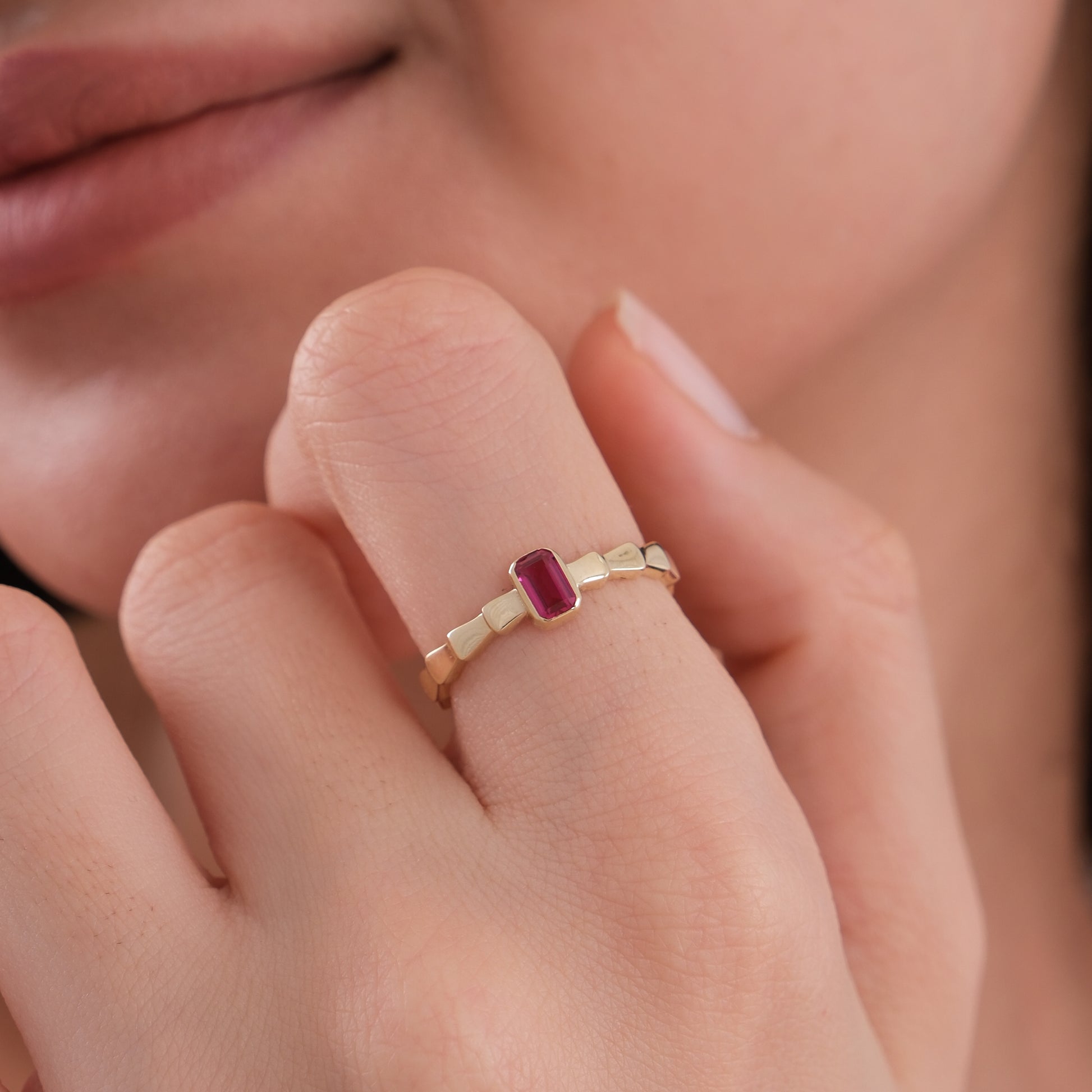 Red Stone Ring | 14K Solid Gold
