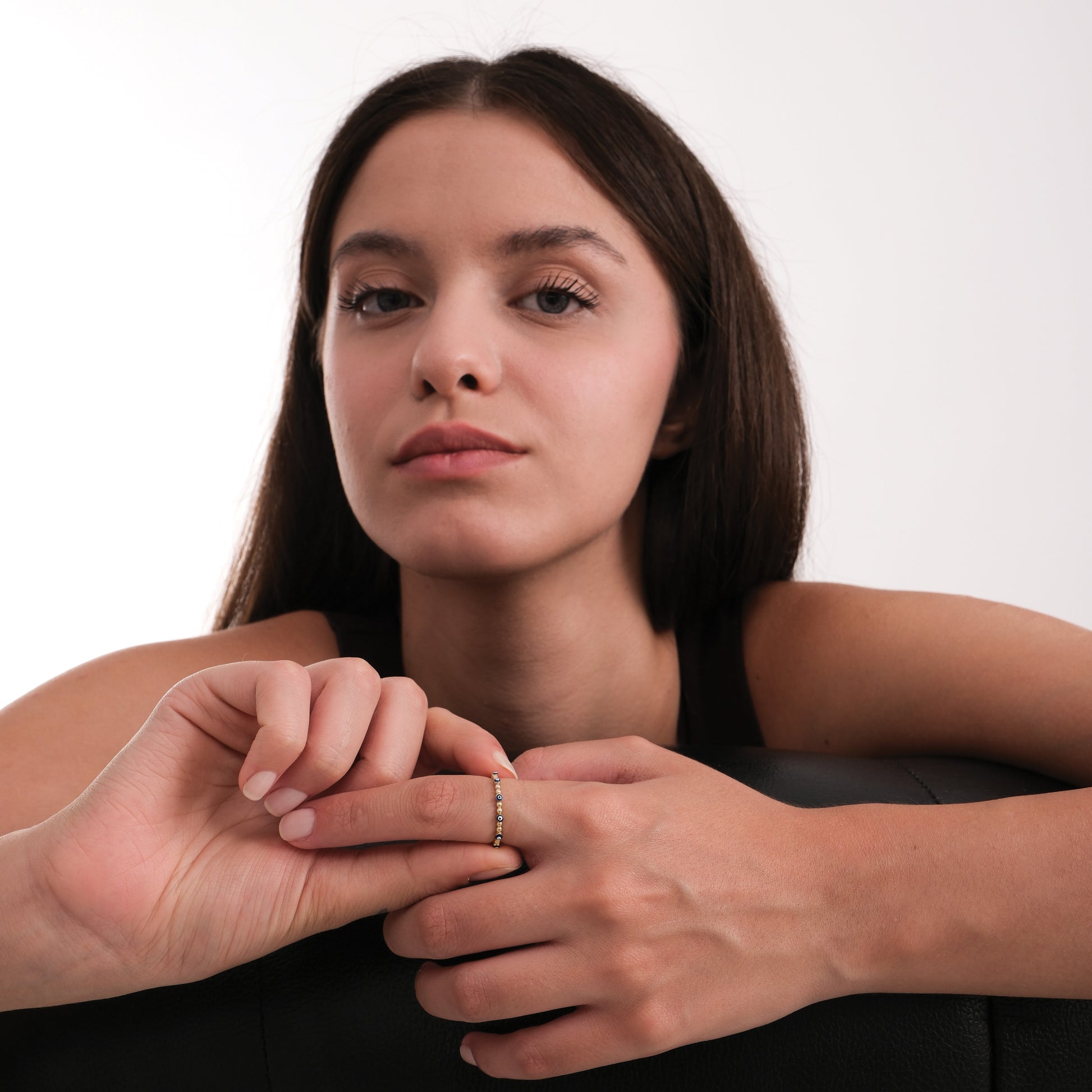 Beaded Evil Eye Ring | 14K Solid Gold