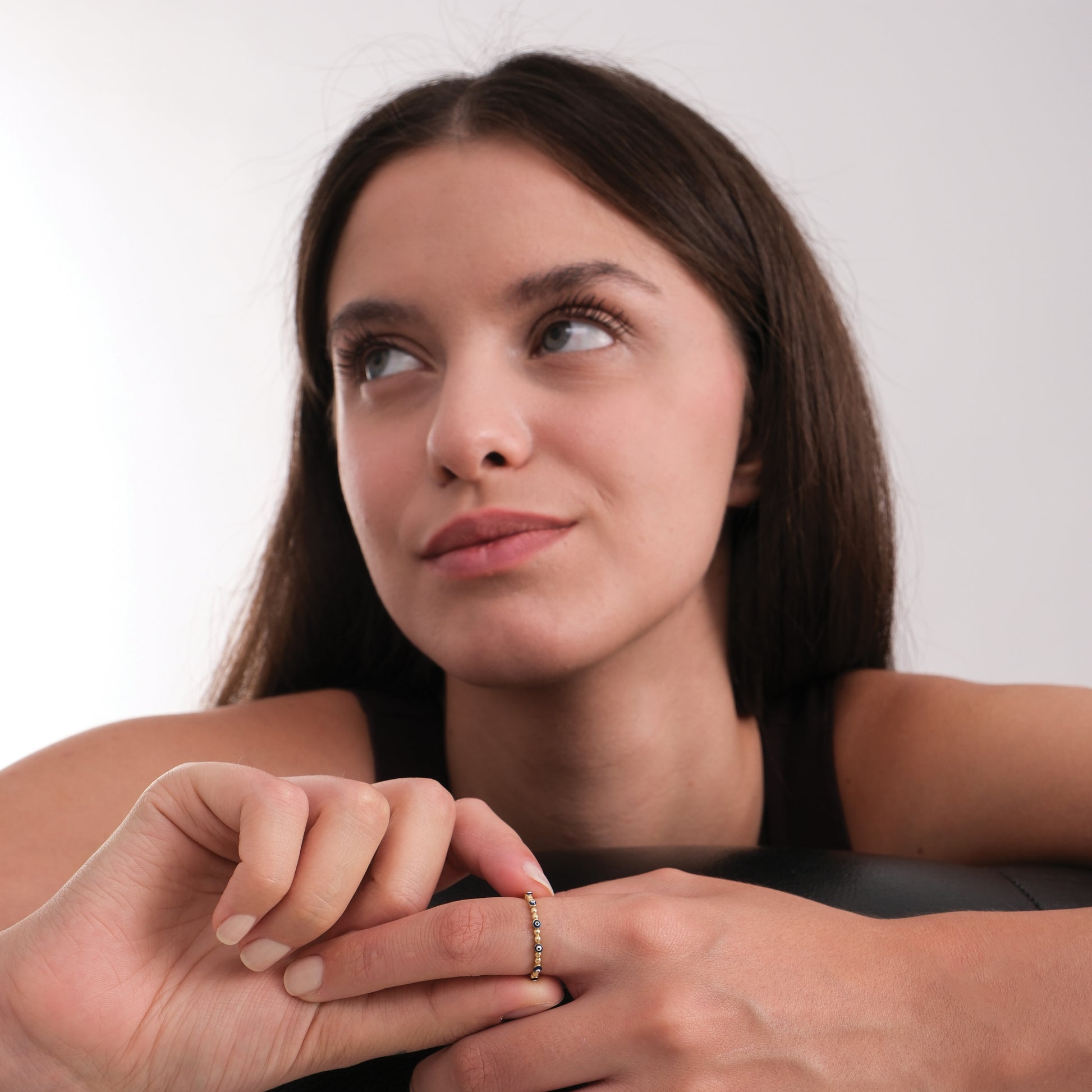 Beaded Evil Eye Ring | 14K Solid Gold