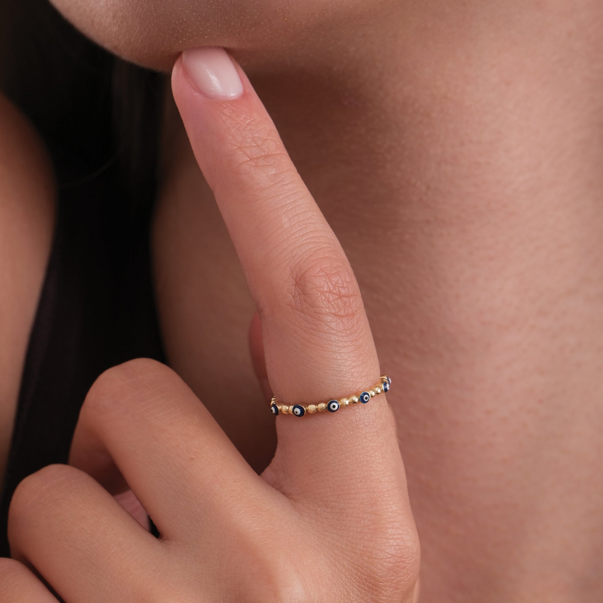 Beaded Evil Eye Ring | 14K Solid Gold