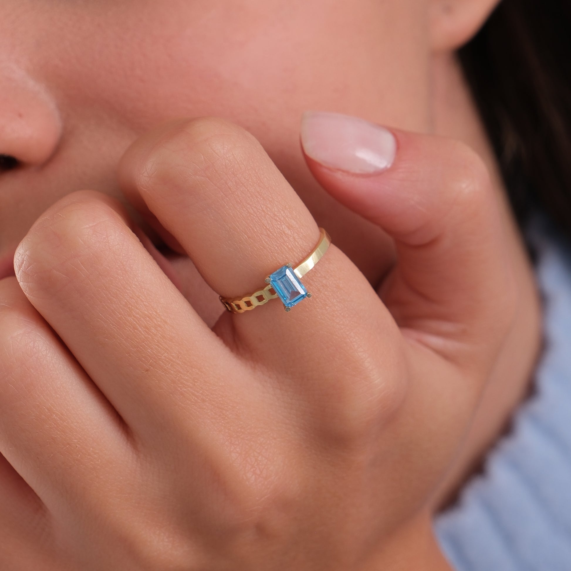 Blue Stone Ring | 14K Solid Gold