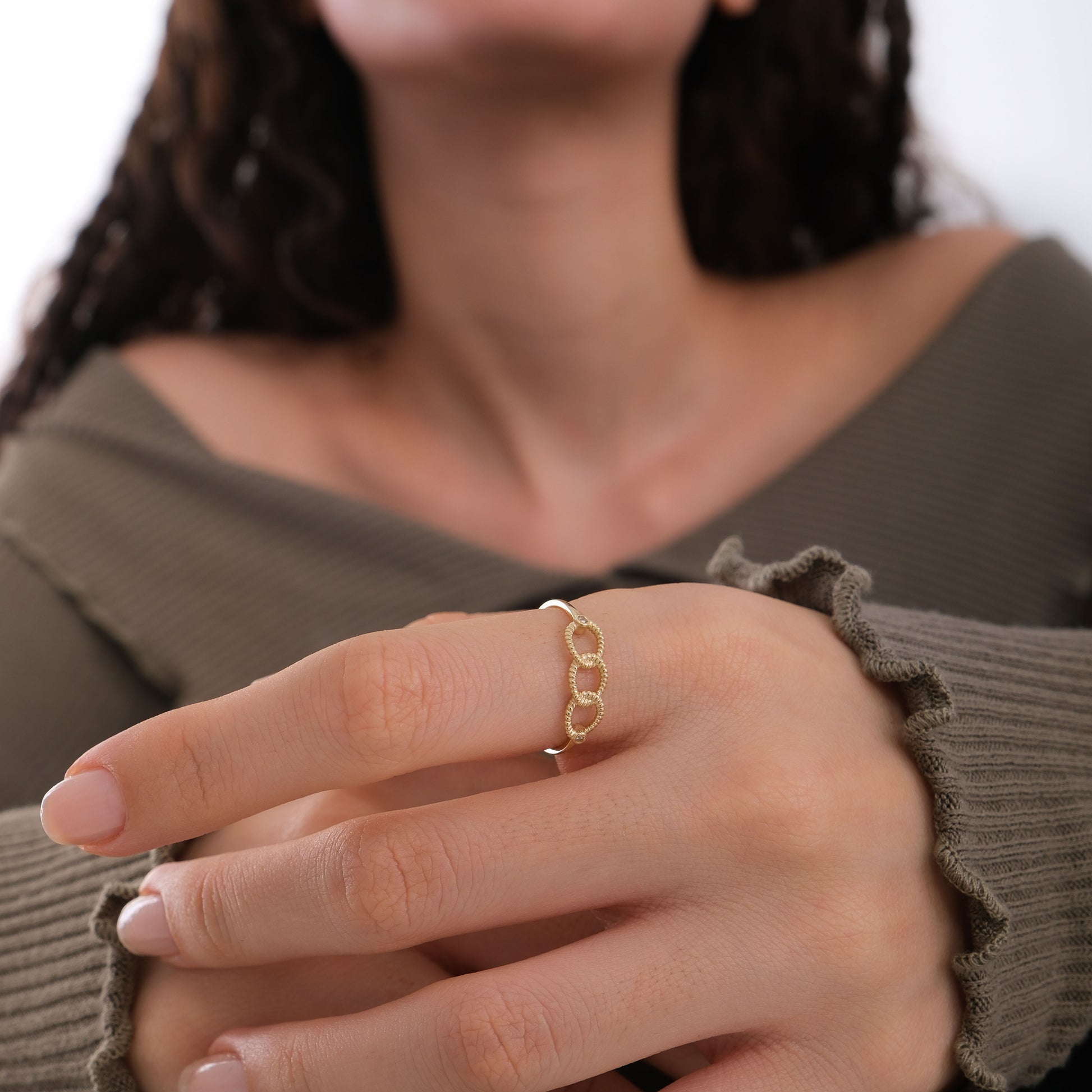 Triple Chain Link Ring | 14K Solid Gold