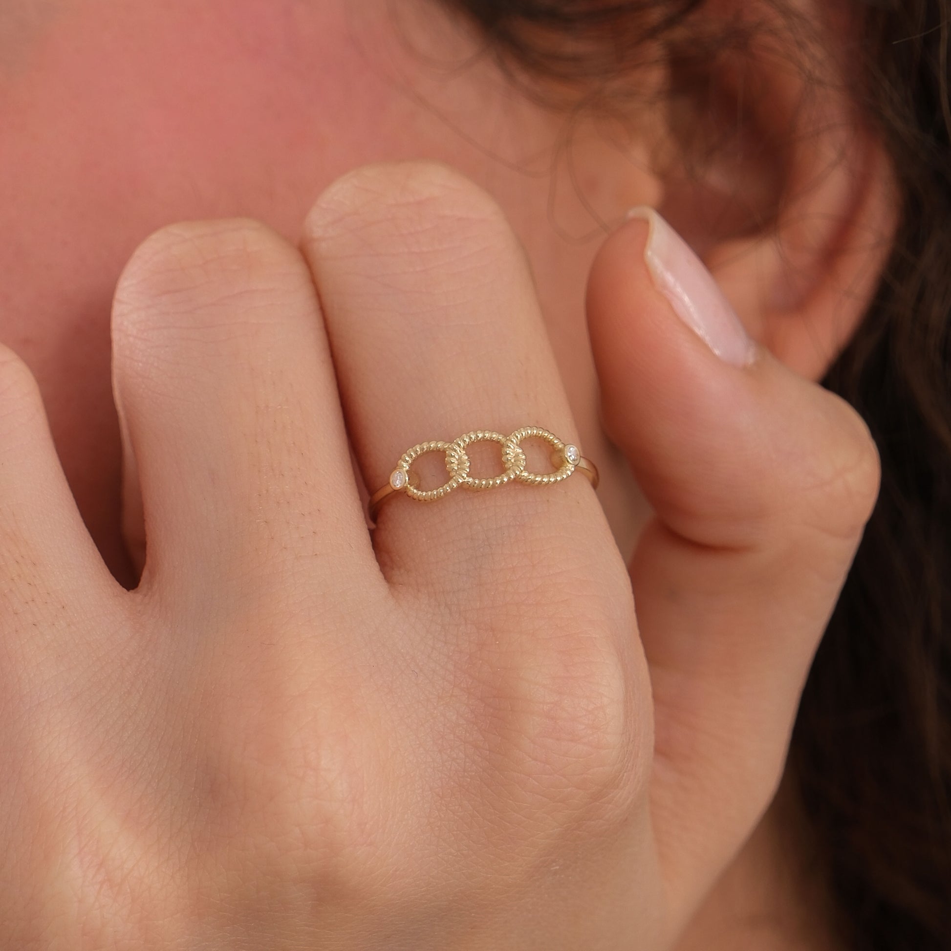 Triple Chain Link Ring | 14K Solid Gold