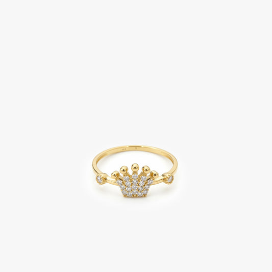 Dainty Pave Crown Ring | 14K Solid Gold