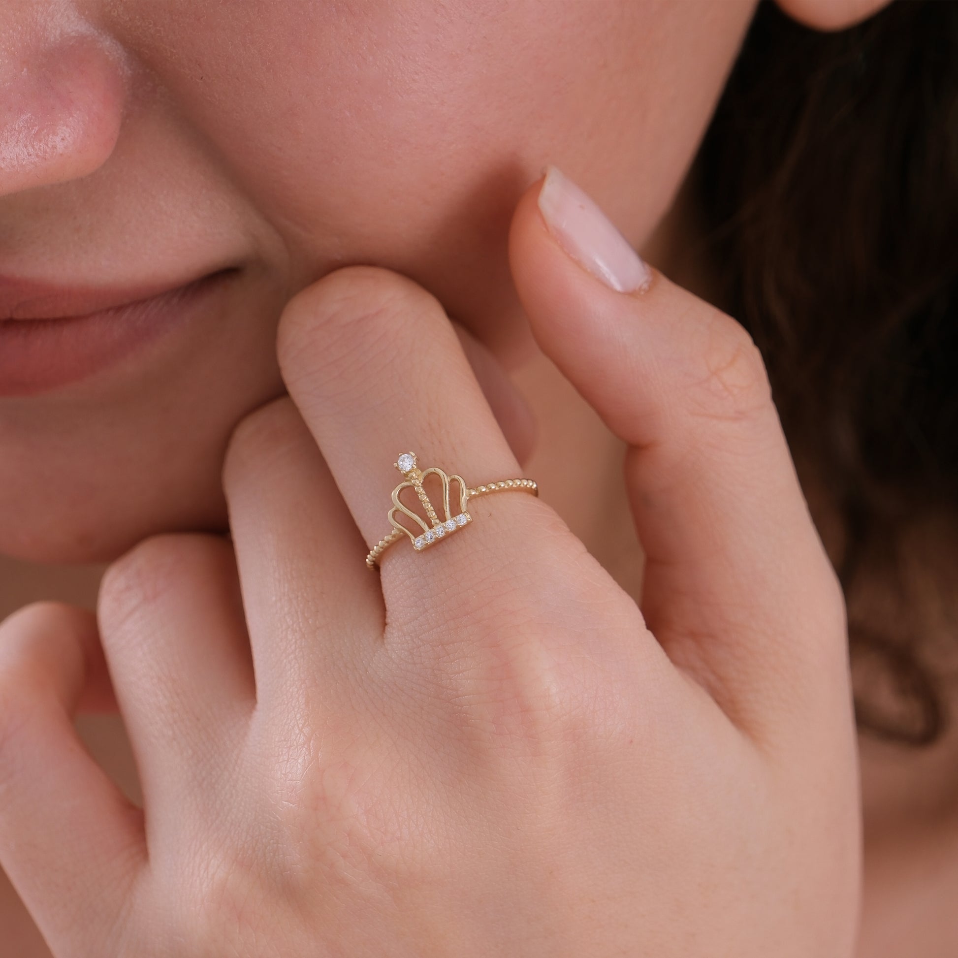 Beaded Band Crown Ring | 14K Solid Gold