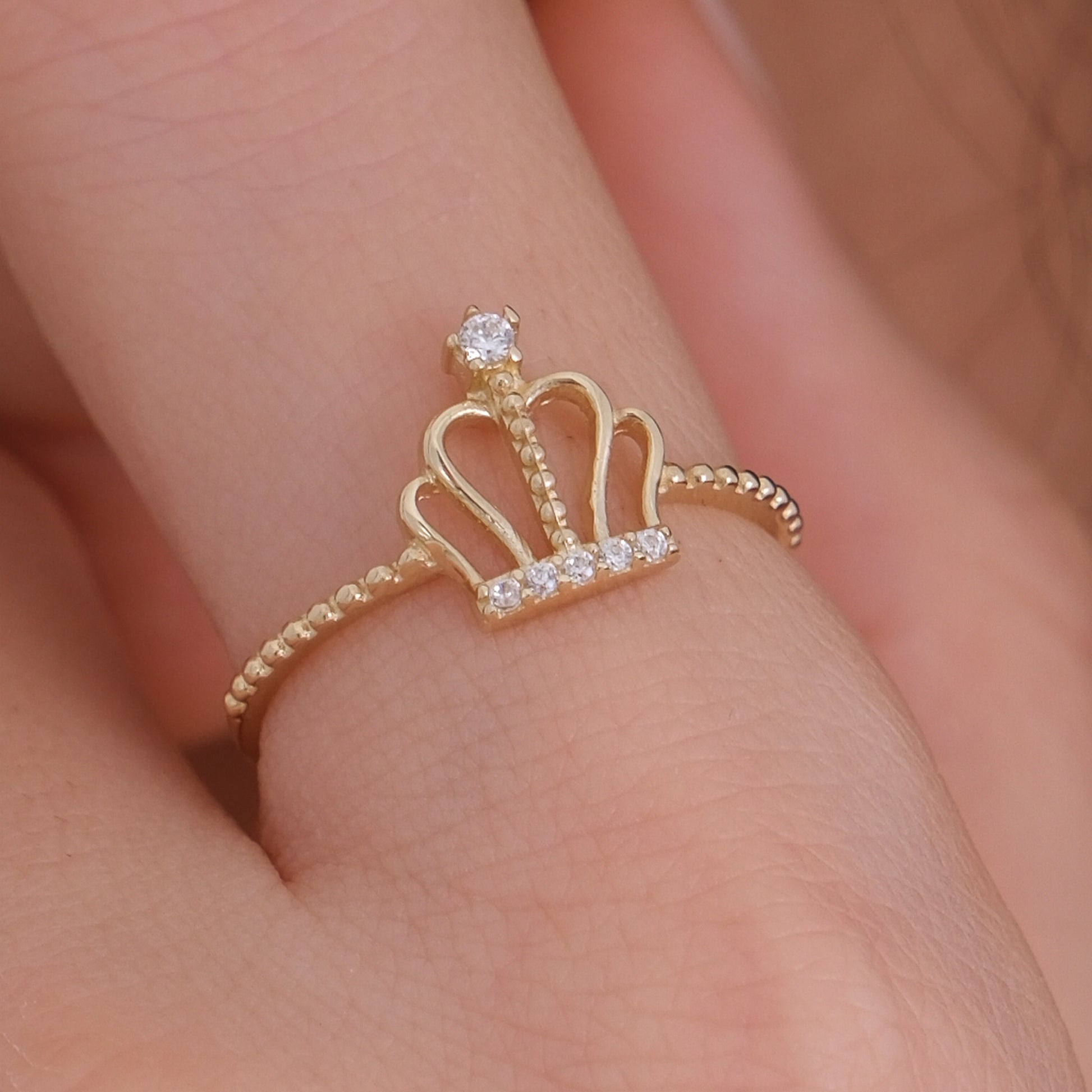 Beaded Band Crown Ring | 14K Solid Gold