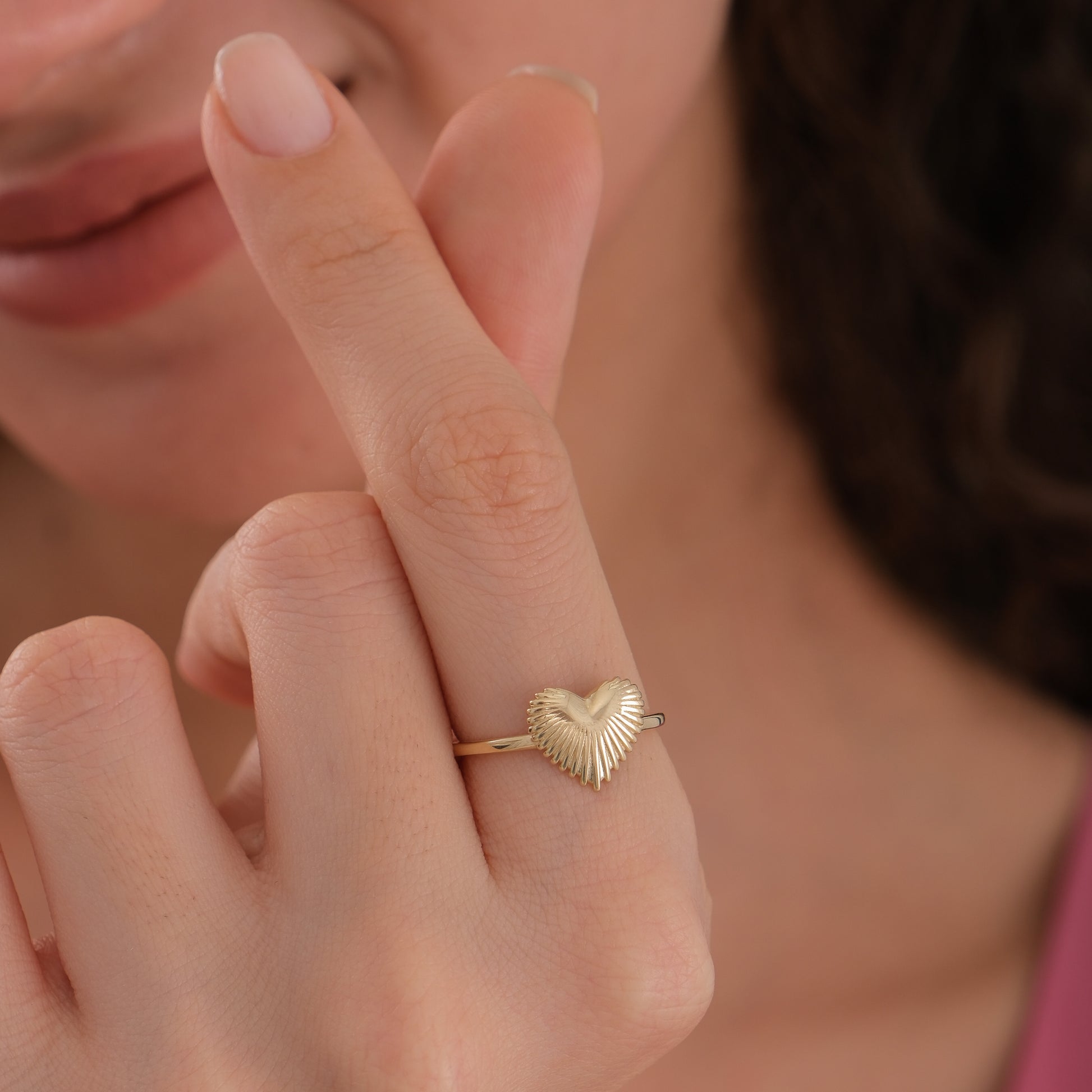 Fluted Sunburst Heart Ring | 14K Solid Gold