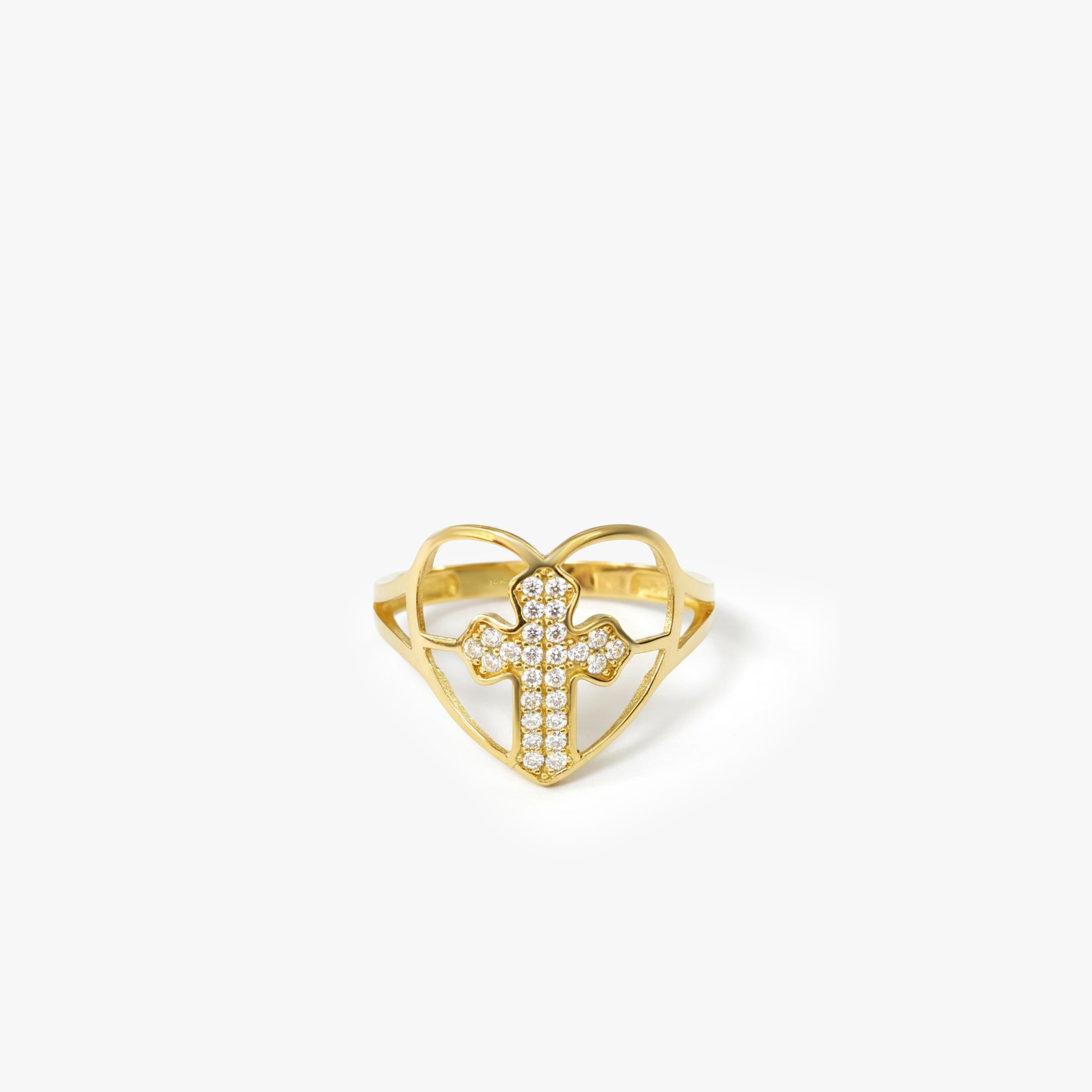 Pave Cross in Heart Ring | 14K Solid Gold