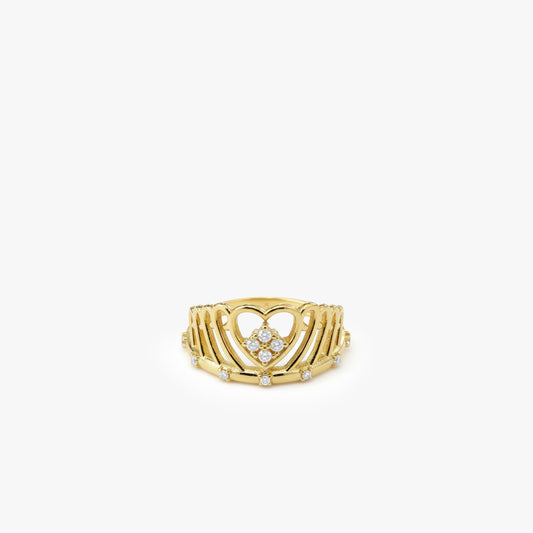 Heart Crown Ring | 14K Solid Gold