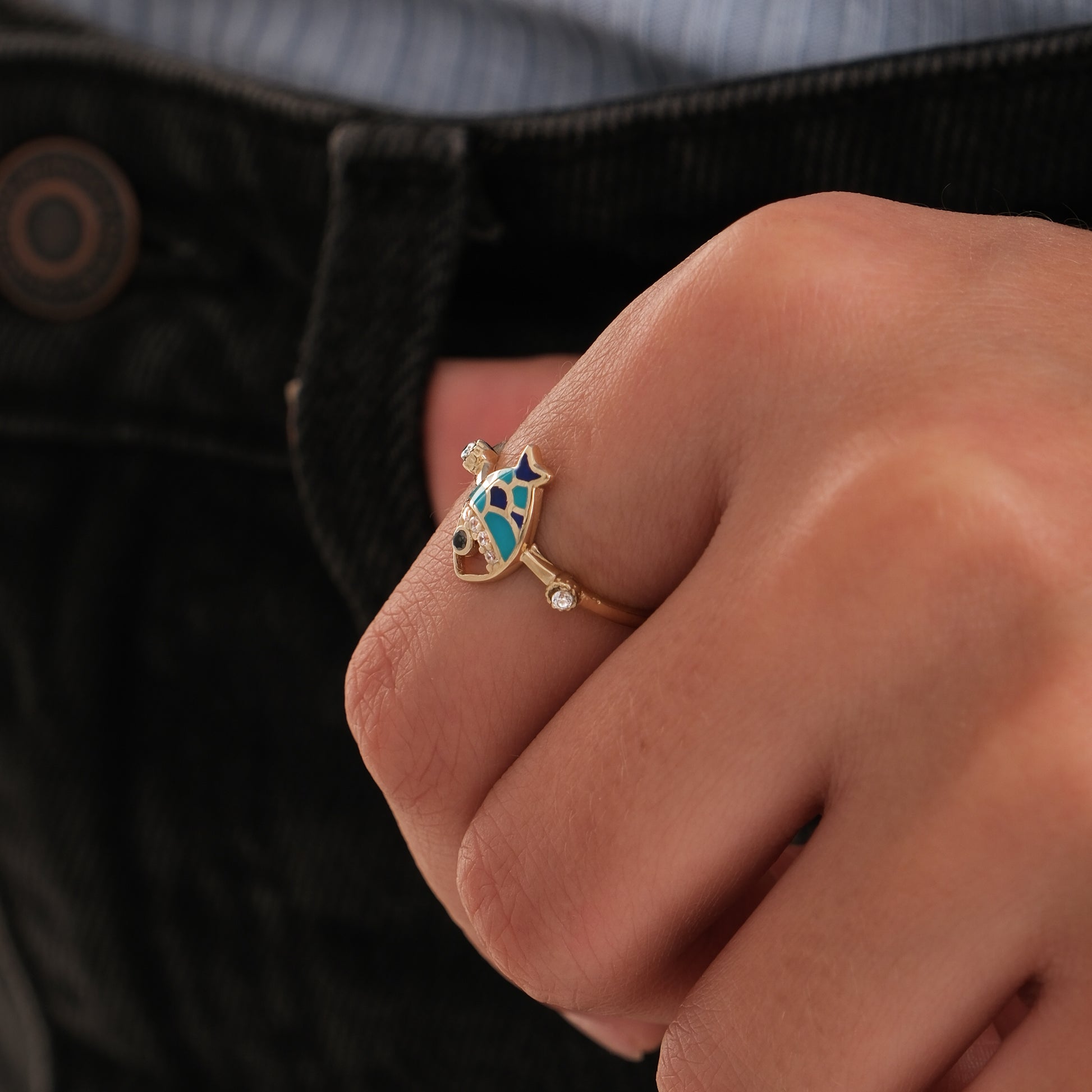 Turquoise Fish Ring | 14K Solid Gold
