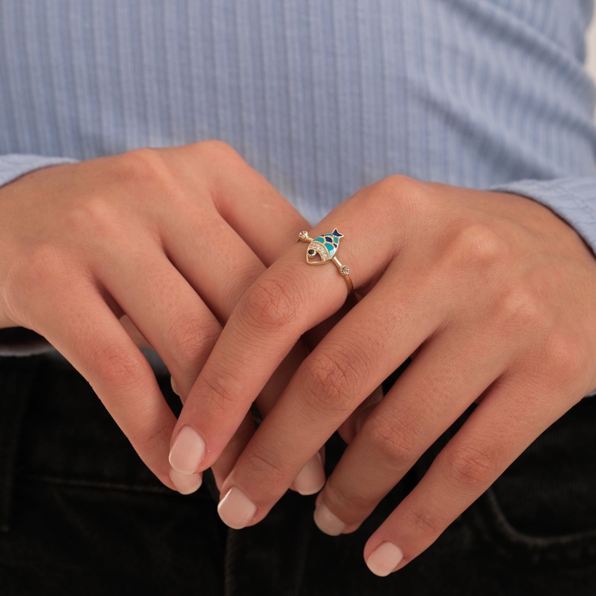 Turquoise Fish Ring | 14K Solid Gold