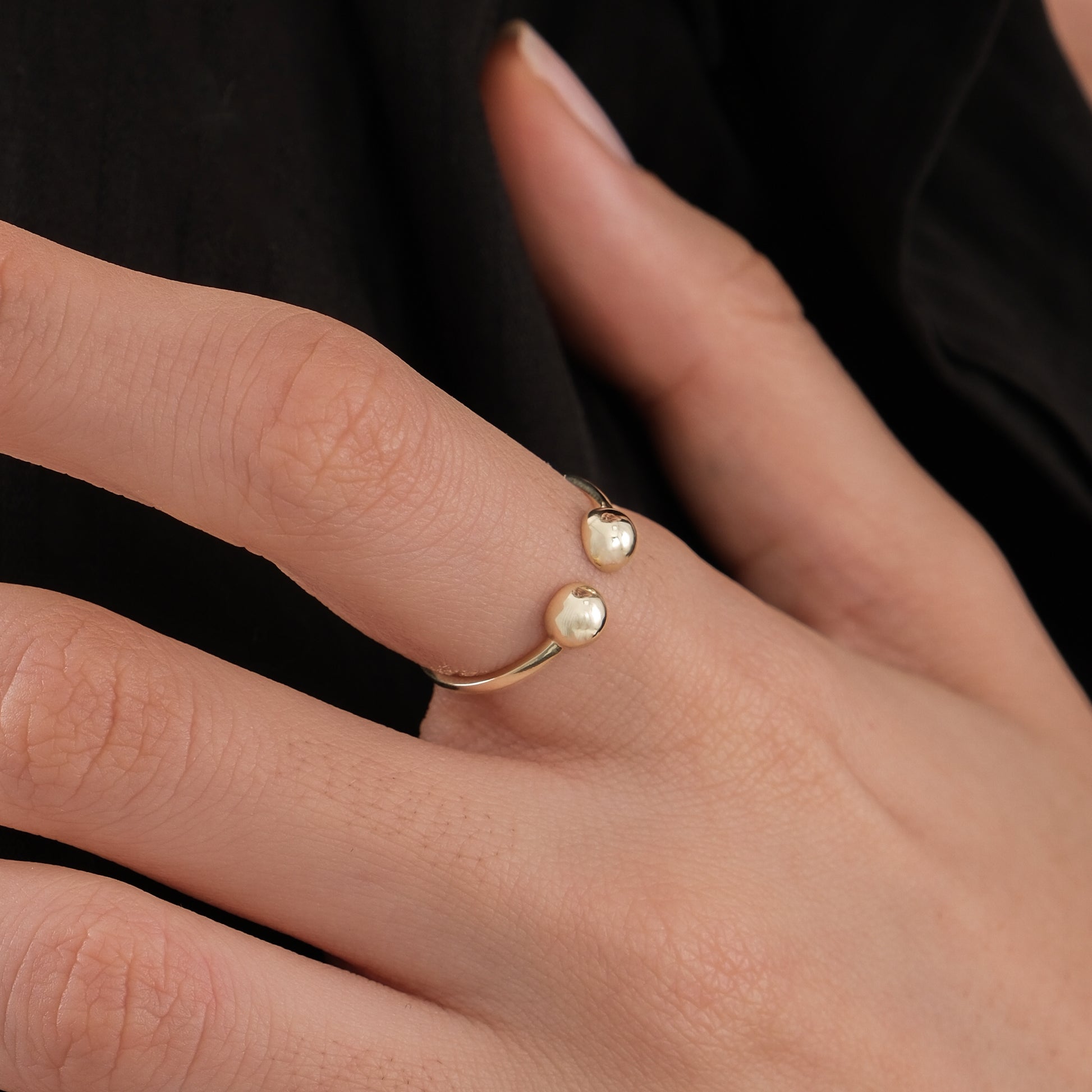 Double Ball Open Ring | 14K Solid Gold
