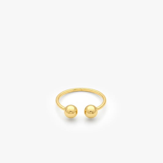 Double Ball Open Ring | 14K Solid Gold