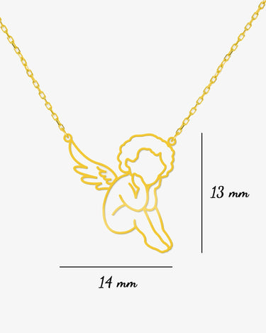 Angel Necklace | 14K Solid Gold - Mionza Jewelry-16th birthday gift, 1st anniversary gift, Angel Necklace, Angel Pendant, Angel Wings, Baby Angel Necklace, Cherub Necklace, Good Luck Charm, Guardian Angel, Protection Necklace, Protector Angel, Remembrance Necklace, summer jewelry
