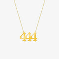 444 Necklace | 14K Solid Gold - Mionza Jewelry-555 necklace, 888 necklace, Angel Necklace, Angel Pendant, Angel Wings, Angelita necklace, Baby Angel Necklace, gold number necklace, Good Luck Charm, Guardian Angel, number necklace, protection necklace, Remembrance Necklace