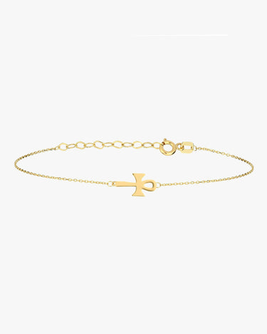 Ankh Bracelet | 14K Solid Gold - Mionza Jewelry-14k Gold Bracelet, BAPTISM GIFT, Charm cross bracelet, Cross bracelet, cross sideways, Crucifix Bracelets, dainty cross, Everyday Bracelet, first birthday gift, Gold Dainty Bracelet, minimalist cross, Solid Gold Bracelet, Tiny Cross Bracelet