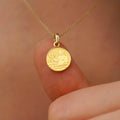 Aquarius Necklace | 14K Solid Gold - Mionza Jewelry-aquarius birthday, aquarius necklace, astrology necklace, bestfriend gift, birthday gift, celestial necklace, gemini necklace, gift for her, gold coin necklace, gold disc necklace, scorpio necklace, virgo necklace, zodiac necklace
