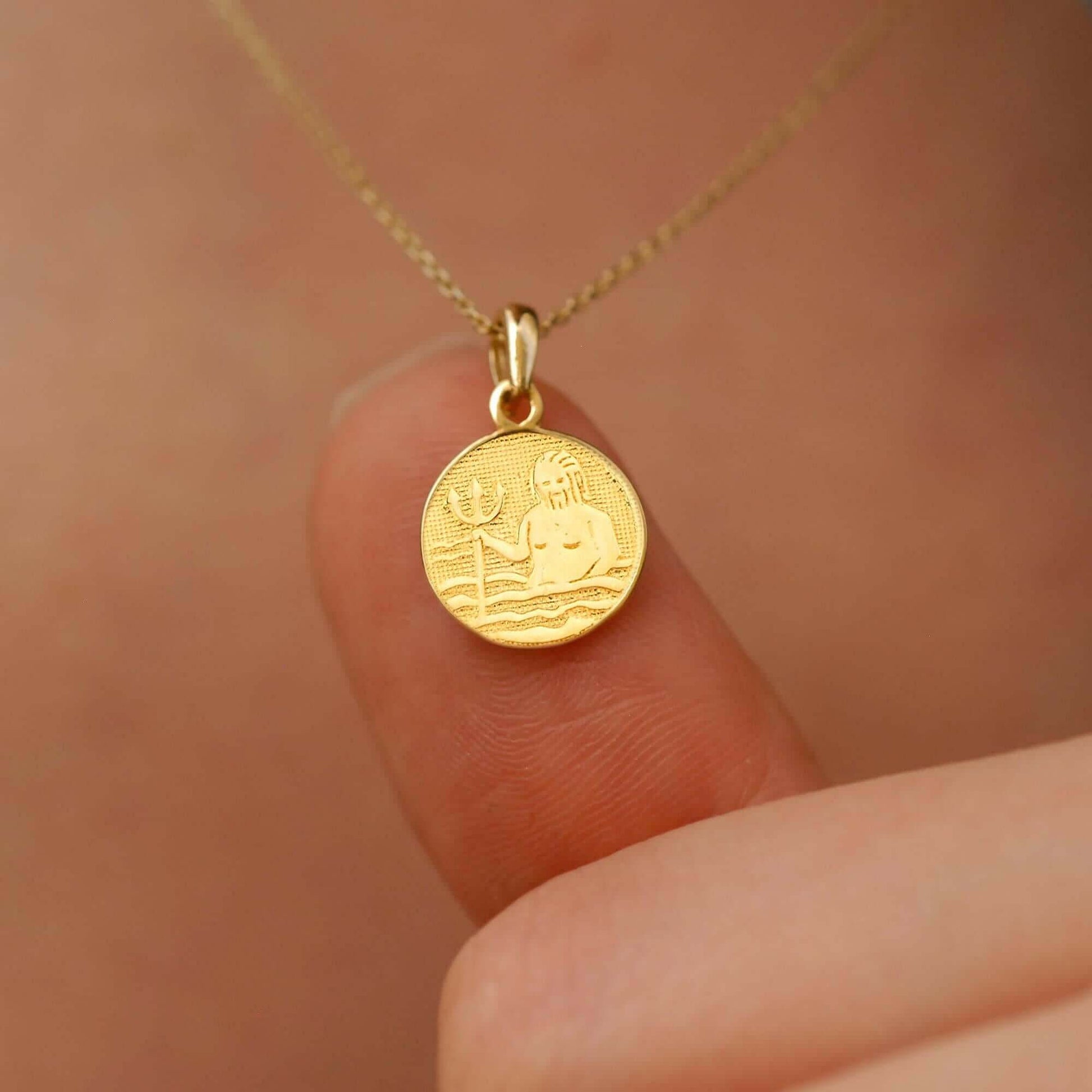 Aquarius Necklace | 14K Solid Gold - Mionza Jewelry-aquarius birthday, aquarius necklace, astrology necklace, bestfriend gift, birthday gift, celestial necklace, gemini necklace, gift for her, gold coin necklace, gold disc necklace, scorpio necklace, virgo necklace, zodiac necklace