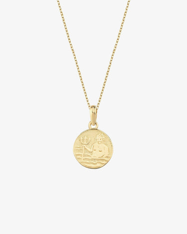 Aquarius Necklace | 14K Solid Gold - Mionza Jewelry-aquarius birthday, aquarius necklace, astrology necklace, bestfriend gift, birthday gift, celestial necklace, gemini necklace, gift for her, gold coin necklace, gold disc necklace, scorpio necklace, virgo necklace, zodiac necklace