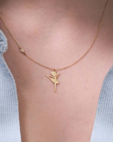 Ballet Necklace | 14K Solid Gold - Mionza Jewelry-14k gold ballerina, 14K Gold Diamond, ballerina gift, Ballerina Necklace, birthday gift, Dainty Gift for her, diamond shaped gold, Gift for Little Girl, summer jewelry, Tiny Gold Pendant