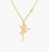 Ballet Necklace | 14K Solid Gold - Mionza Jewelry-14k gold ballerina, 14K Gold Diamond, ballerina gift, Ballerina Necklace, birthday gift, Dainty Gift for her, diamond shaped gold, Gift for Little Girl, summer jewelry, Tiny Gold Pendant