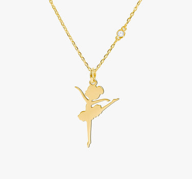 Ballet Necklace | 14K Solid Gold - Mionza Jewelry-14k gold ballerina, 14K Gold Diamond, ballerina gift, Ballerina Necklace, birthday gift, Dainty Gift for her, diamond shaped gold, Gift for Little Girl, summer jewelry, Tiny Gold Pendant