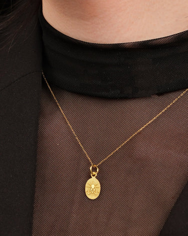Bee Necklace | 14K Gold Vermeil - Mionza Jewelry-14k gold vermeil, bee coin necklace, bee jewelry, bee necklace gold, bee necklace silver, bumble bee necklace, Gift for Mom, gold bee charm, gold bee necklace, honey bee jewelry, honeybee necklace, mothers day gift, queen bee necklace