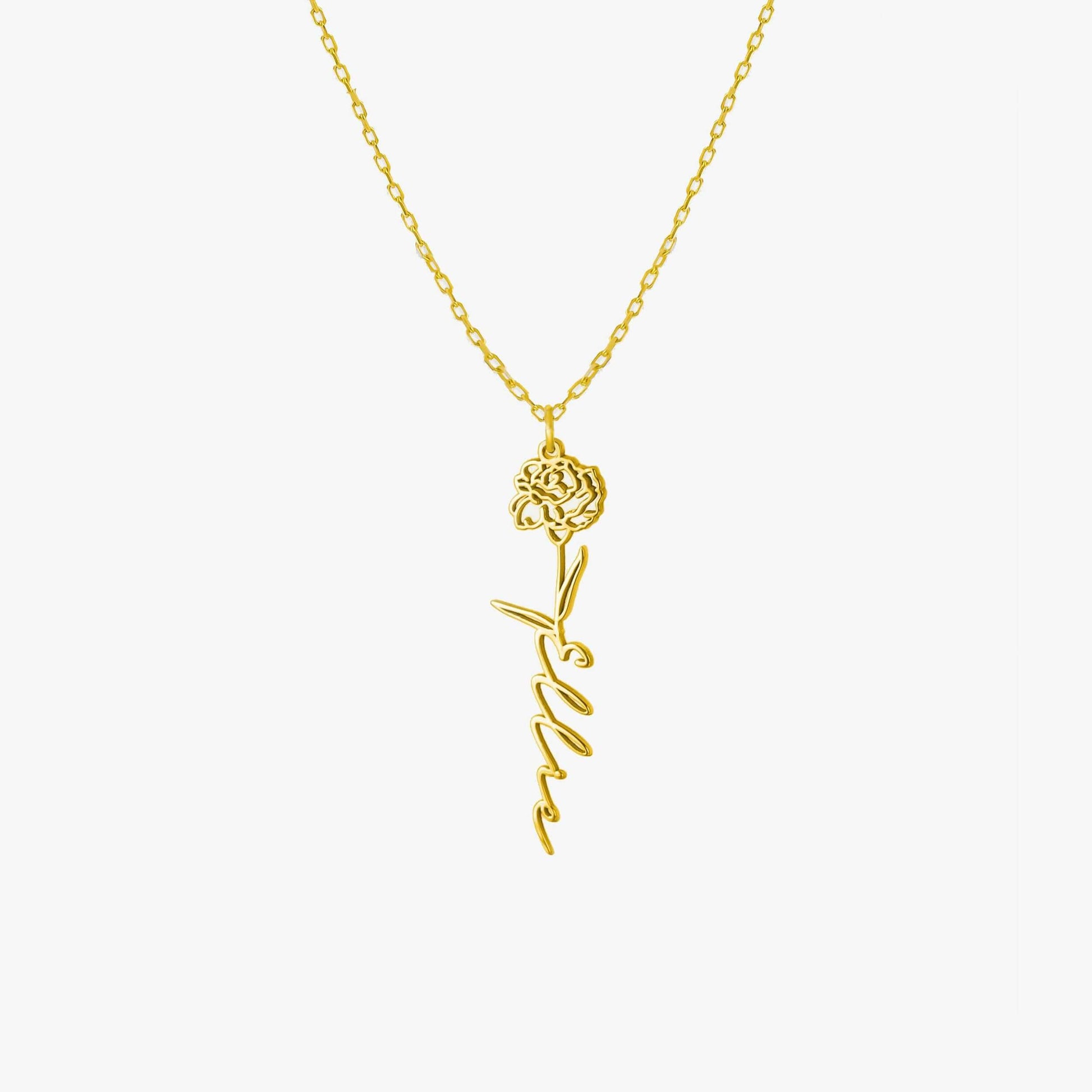 Birth Flower Necklace | 14K Solid Gold - Mionza Jewelry-birth flower, birth month flower, birth month necklace, birthday flower, Birthflower necklace, custom name necklace, custom necklace, flower name necklace, flower necklace, gift for women, name necklace, personalized jewelry, summer jewelry