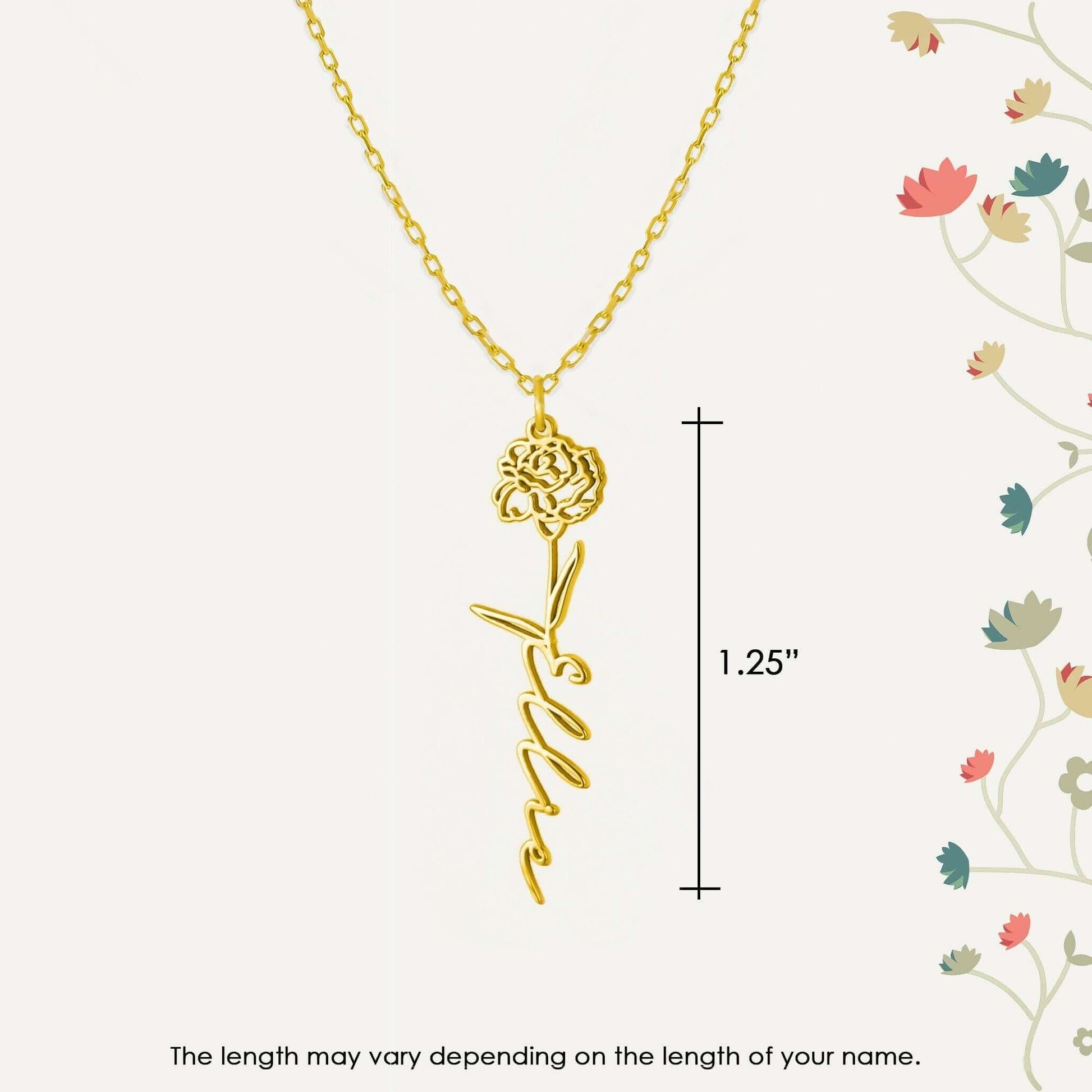 Birth Flower Necklace | 14K Solid Gold - Mionza Jewelry-birth flower, birth month flower, birth month necklace, birthday flower, Birthflower necklace, custom name necklace, custom necklace, flower name necklace, flower necklace, gift for women, name necklace, personalized jewelry, summer jewelry