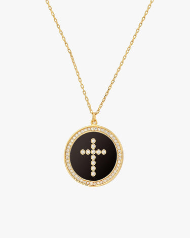 Cross Coin Necklace | 18K Gold Vermeil - Mionza Jewelry-birthday gift, black cross necklace, catholic jewelry, christian jewelry, Christian Gift, coin cross necklace, cross necklace, cross pendant, crucifix necklace, diamond cross, disc cross necklace, faith necklace, small cross necklace