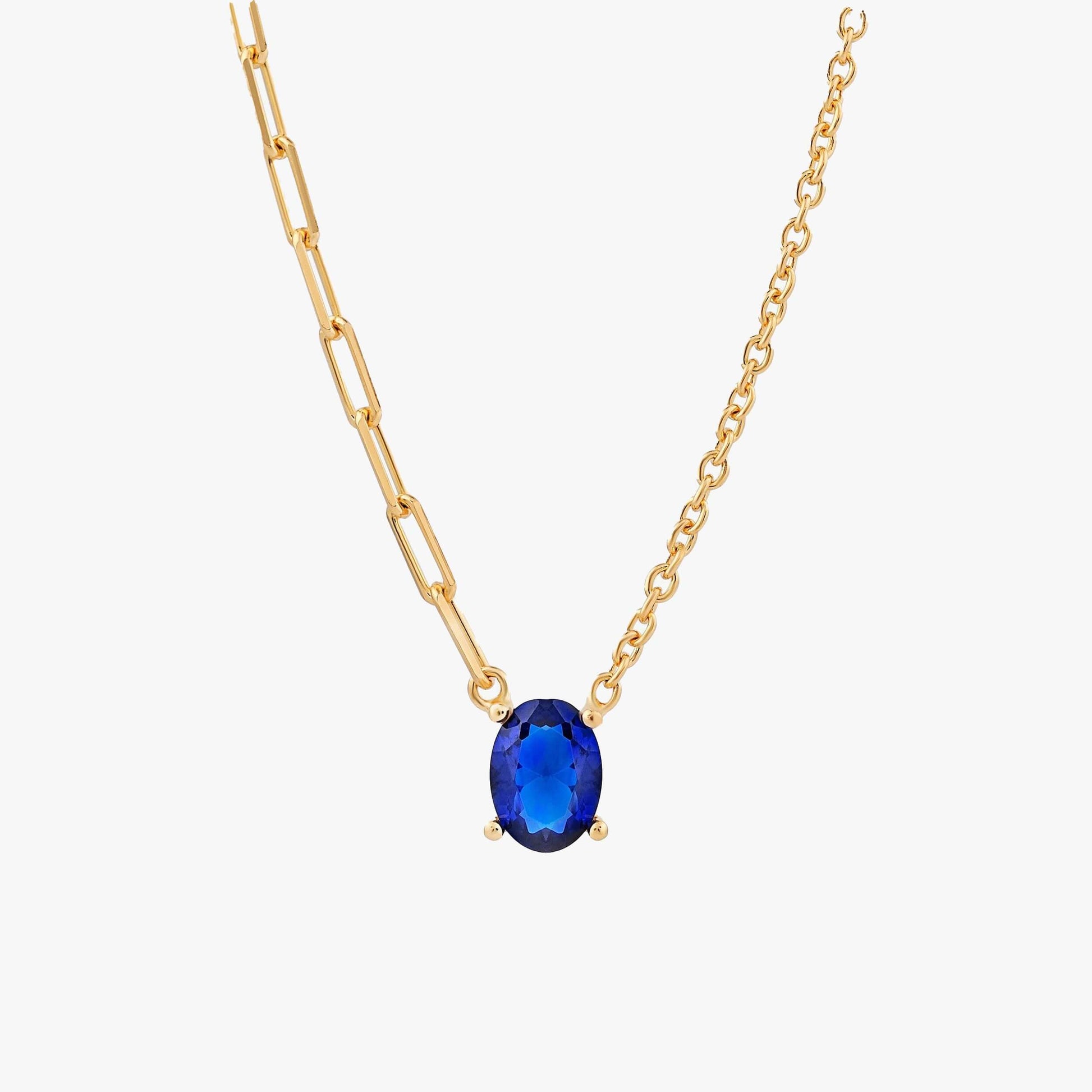 Blue Stone Necklace | 18K Gold Vermeil - Mionza Jewelry-18k gold vermeil, blue sapphire, blue stone necklace, gift for women, navy blue necklace, paperclip chain, paperclip jewelry, paperclip necklace, sapphire jewelry, Sapphire Necklace, sapphire pendant, september birthstone