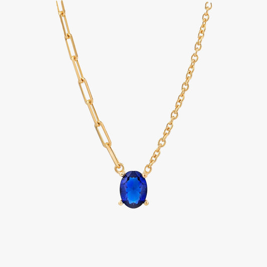 Blue Stone Necklace | 18K Gold Vermeil - Mionza Jewelry-18k gold vermeil, blue sapphire, blue stone necklace, gift for women, navy blue necklace, paperclip chain, paperclip jewelry, paperclip necklace, sapphire jewelry, Sapphire Necklace, sapphire pendant, september birthstone