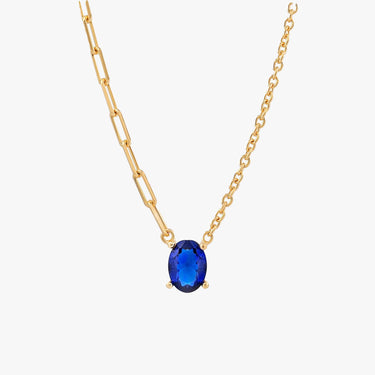 Blue Stone Necklace | 18K Gold Vermeil - Mionza Jewelry-18k gold vermeil, blue sapphire, blue stone necklace, gift for women, navy blue necklace, paperclip chain, paperclip jewelry, paperclip necklace, sapphire jewelry, Sapphire Necklace, sapphire pendant, september birthstone