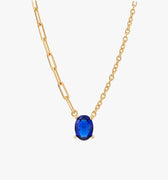 Blue Stone Necklace | 18K Gold Vermeil - Mionza Jewelry-18k gold vermeil, blue sapphire, blue stone necklace, gift for women, navy blue necklace, paperclip chain, paperclip jewelry, paperclip necklace, sapphire jewelry, Sapphire Necklace, sapphire pendant, september birthstone