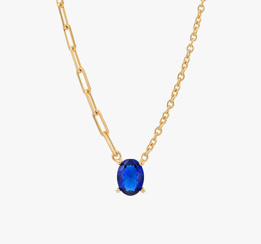 Blue Stone Necklace | 18K Gold Vermeil - Mionza Jewelry-18k gold vermeil, blue sapphire, blue stone necklace, gift for women, navy blue necklace, paperclip chain, paperclip jewelry, paperclip necklace, sapphire jewelry, Sapphire Necklace, sapphire pendant, september birthstone