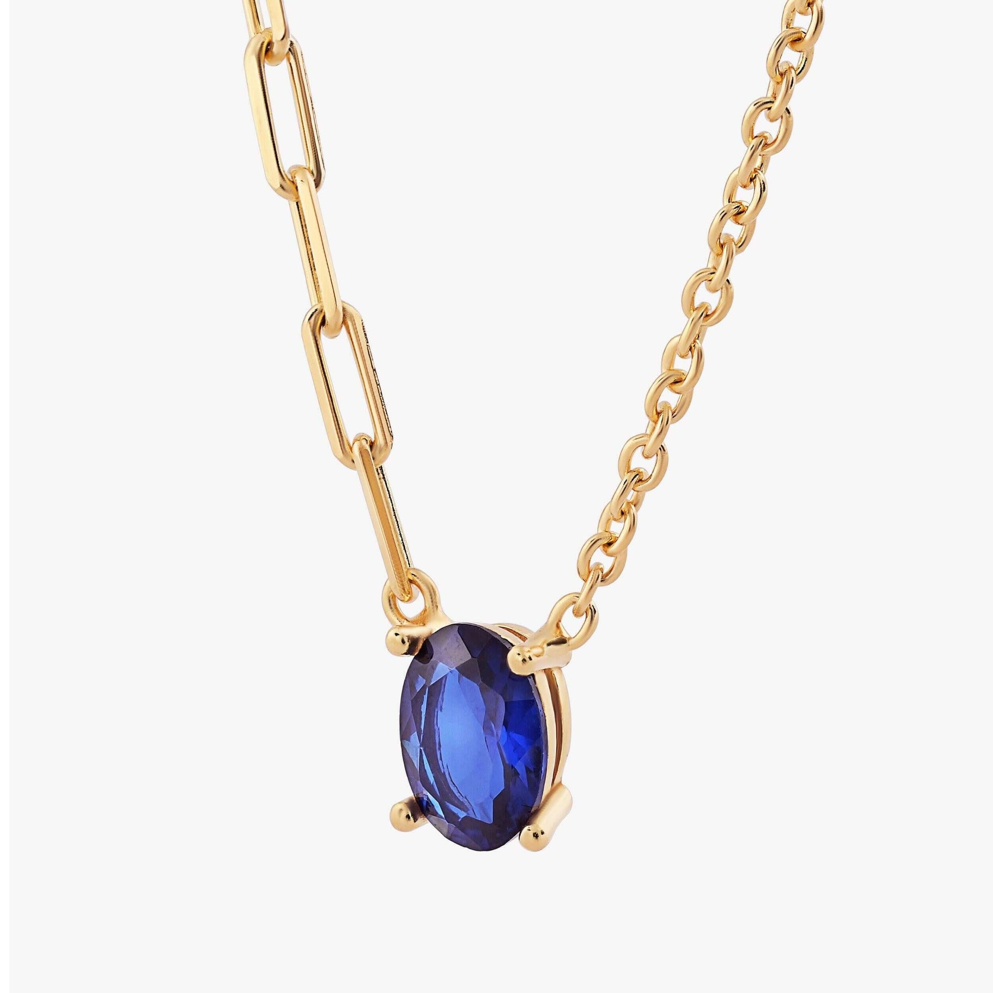 Blue Stone Necklace | 18K Gold Vermeil - Mionza Jewelry-18k gold vermeil, blue sapphire, blue stone necklace, gift for women, navy blue necklace, paperclip chain, paperclip jewelry, paperclip necklace, sapphire jewelry, Sapphire Necklace, sapphire pendant, september birthstone