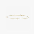 Bracelet with Cross | 14K Solid Gold - Mionza Jewelry-christian bracelet, christian jewelry, christmas gifts, Cross bracelet, cross jewelry, cross sideways, Crucifix Bracelet, Crucifix Bracelets, dainty gold cross, gold cross bracelet, religious bracelet, Religious Jewelry