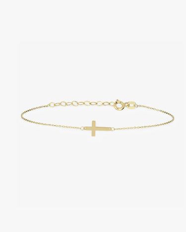 Bracelet with Cross | 14K Solid Gold - Mionza Jewelry-christian bracelet, christian jewelry, christmas gifts, Cross bracelet, cross jewelry, cross sideways, Crucifix Bracelet, Crucifix Bracelets, dainty gold cross, gold cross bracelet, religious bracelet, Religious Jewelry