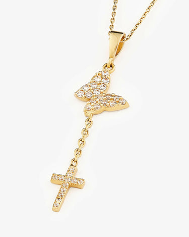 Butterfly with Cross Necklace | 14K Solid Gold - Mionza Jewelry-14K Gold Butterfly, 14K Solid Gold, Butterfly Cross Gift, Butterfly Y Necklace, Butterfly Y Pendant, Christening Gifts, Christian Necklace, Christmas Gift, Confirmation Gift, Cross Necklace, Cross Necklace Gold, Crucifix Y Necklace, Lariat Necklace