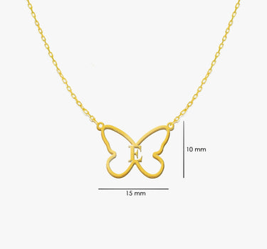 Butterfly Initial Necklace | 14K Solid Gold - Mionza Jewelry-1st anniversary gift, animal lover gift, butterfly jewelry, butterfly necklace, custom necklace, dainty name necklace, gift for bestfriend, gift for women, letter necklace, name necklace, personalize necklace, personalized jewelry, summer jewelry