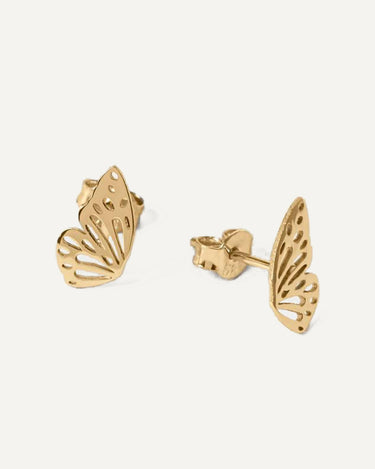 Butterfly Wing Stud Earrings | 14K Solid Gold or Gold Plated 925 Silver - Mionza Jewelry-14k solid gold, butterfly earrings, butterfly jewelry, butterfly wing, butterfly wings, cartilage Earring, double ear piercing, first time mom gift, geometric earrings, gift for mom, gold butterfly earrings, Gold Stud Earrings, small stud earrings, wing earrings